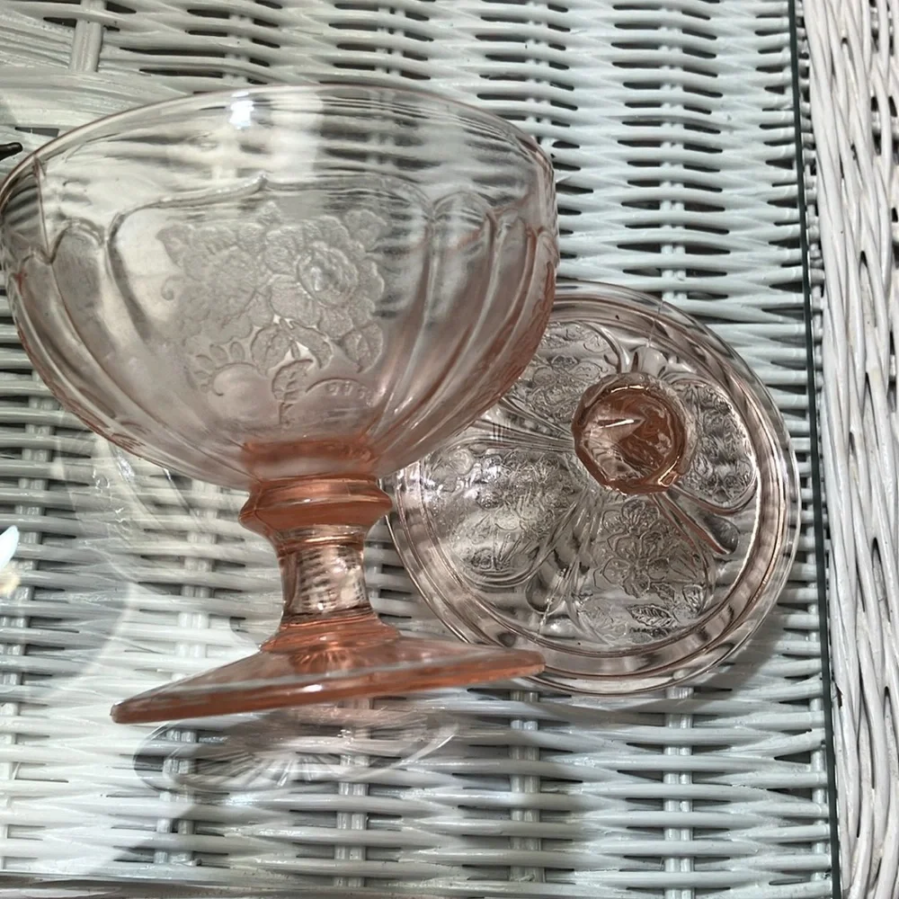 Vintage MAYFAIR OPEN ROSE DISH AND  HONEYCOMB FLORAL ETCH DUNCAN MILLER CREAMER